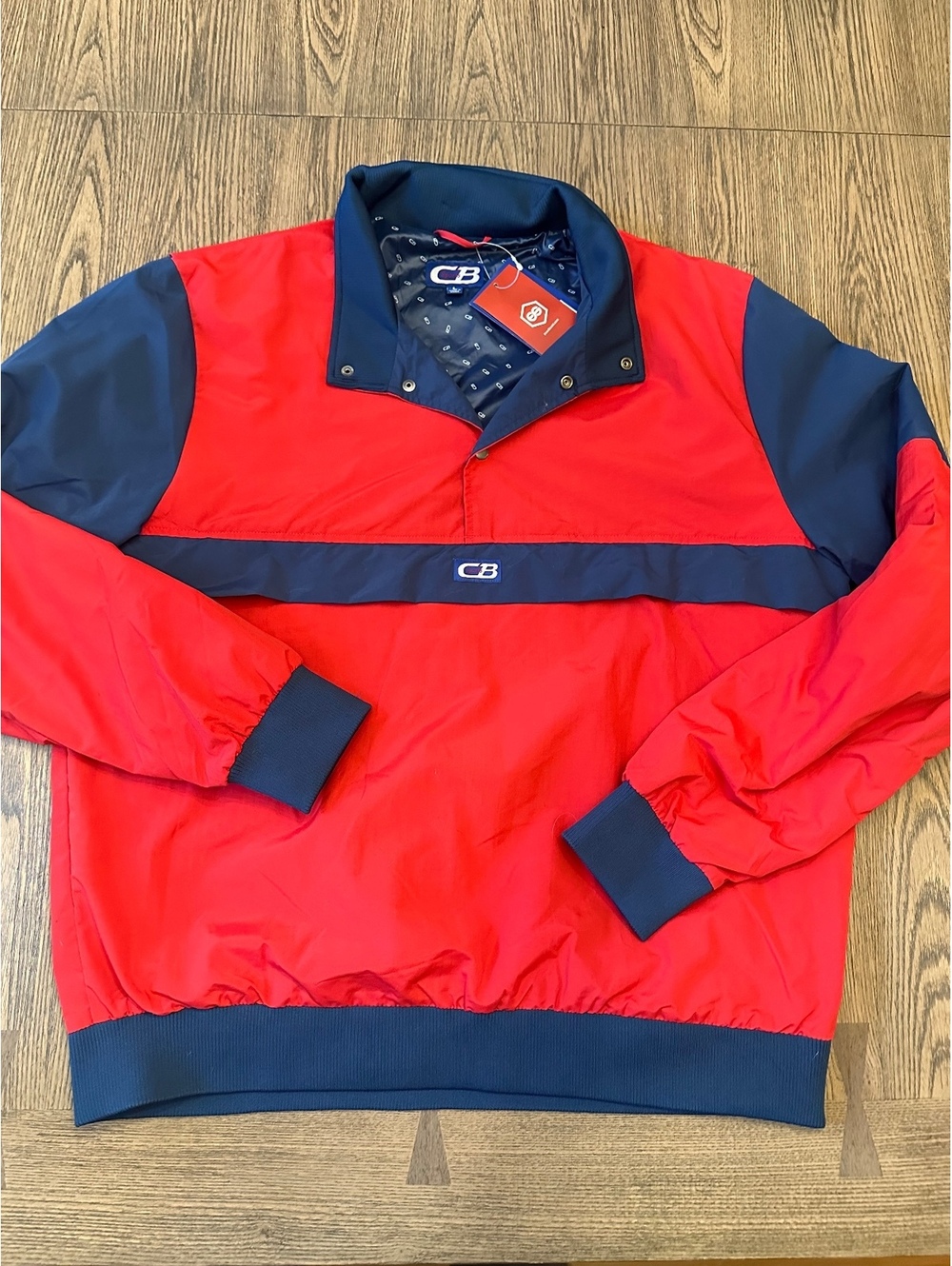 CB Sports Men's Red and Navy Pullover Windbreaker Jacket Size L